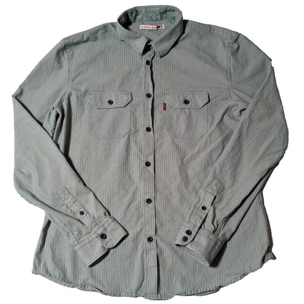 LEVIS Men Large Sea Foam Green Cotton Button-Up Western‎ Shirt